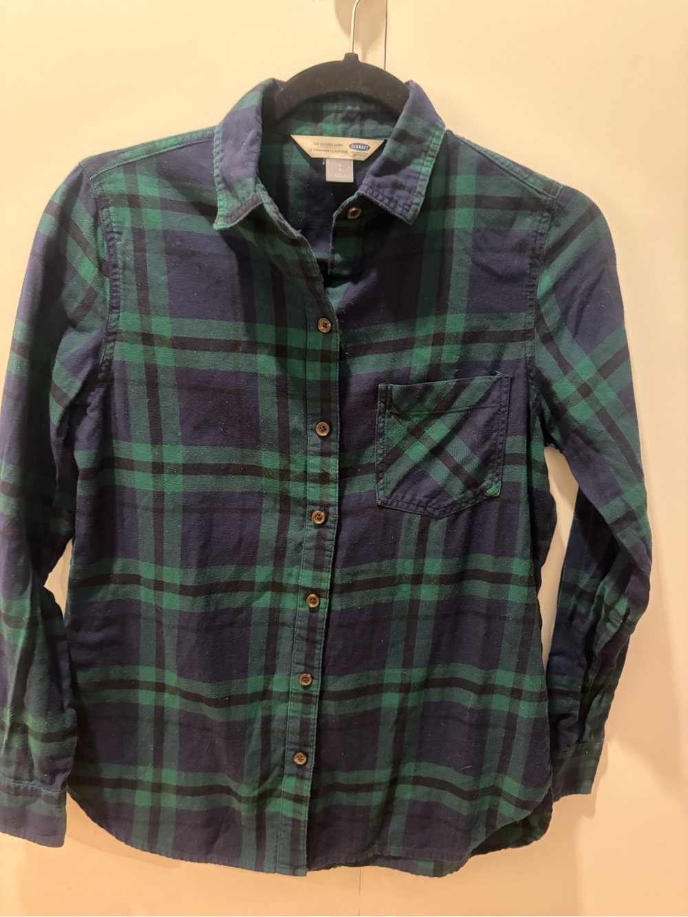 Old Navy Blue and Green Plaid Button-Down Shirt